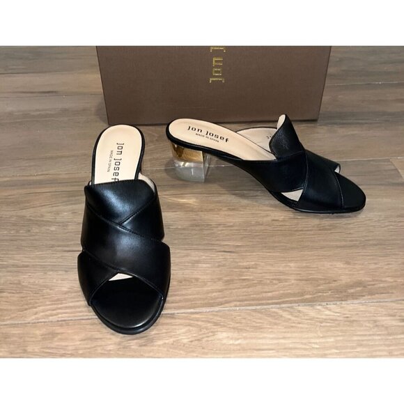 NWT AnTHROPOLOGIE Jon Josef Danger Black Leather Open Toe Mules 5 - Picture 2 of 7